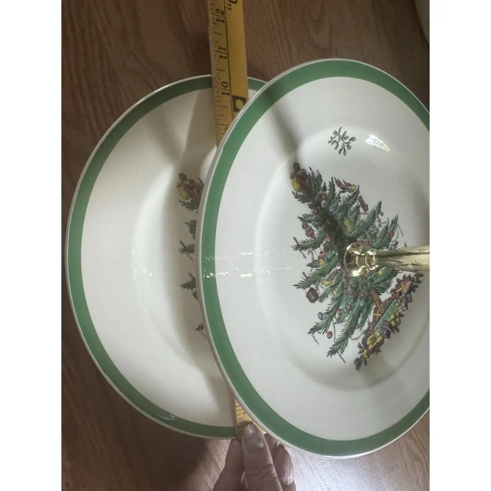 Vintage Spode England Christmas Tree 2-Tier Serving Stand Holiday Tidbit Tray